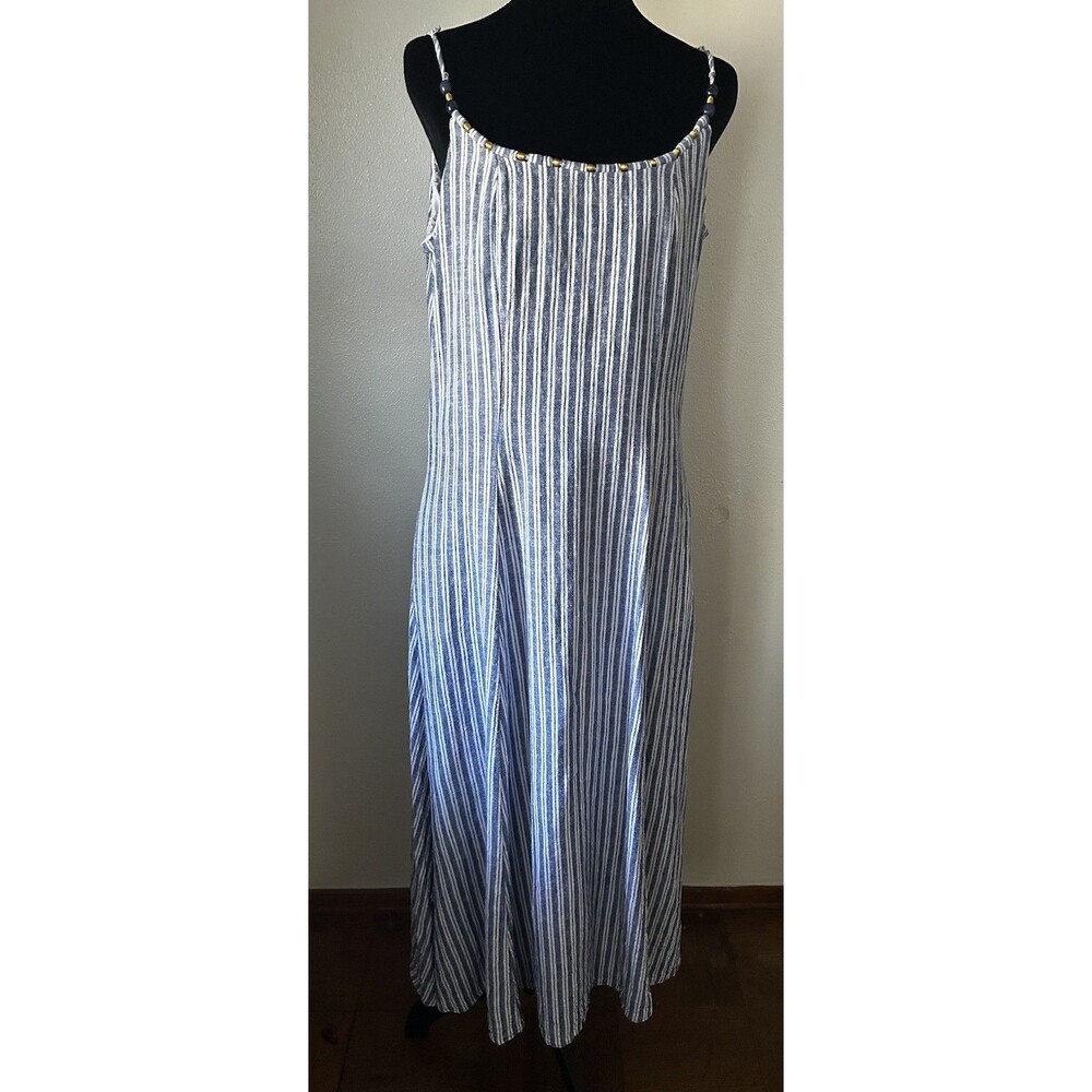 Calypso St. Barth Linen Blend Midi Dress Beaded Sleeveless Size Large Nautical - Picture 2 of 11